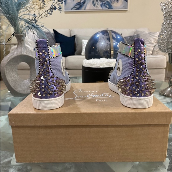 Authentic Christian Louboutin Purple Spiked Men Sneakers Retails at $1200 - Picture 5 of 6